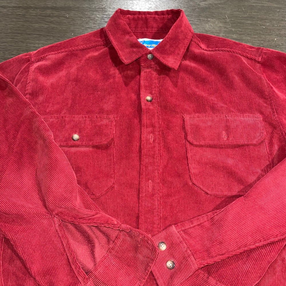Vintage Stag Hill Mens Med Red Corduroy Button Down Shirt Long Sleeve Classic